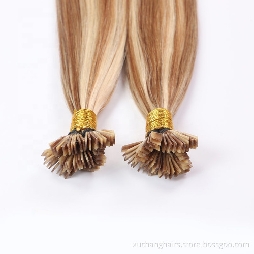 European Flat Keratin Tip Hair Extension Fused Flat Human Hair Extensions Blonde #60 Hair For White Women